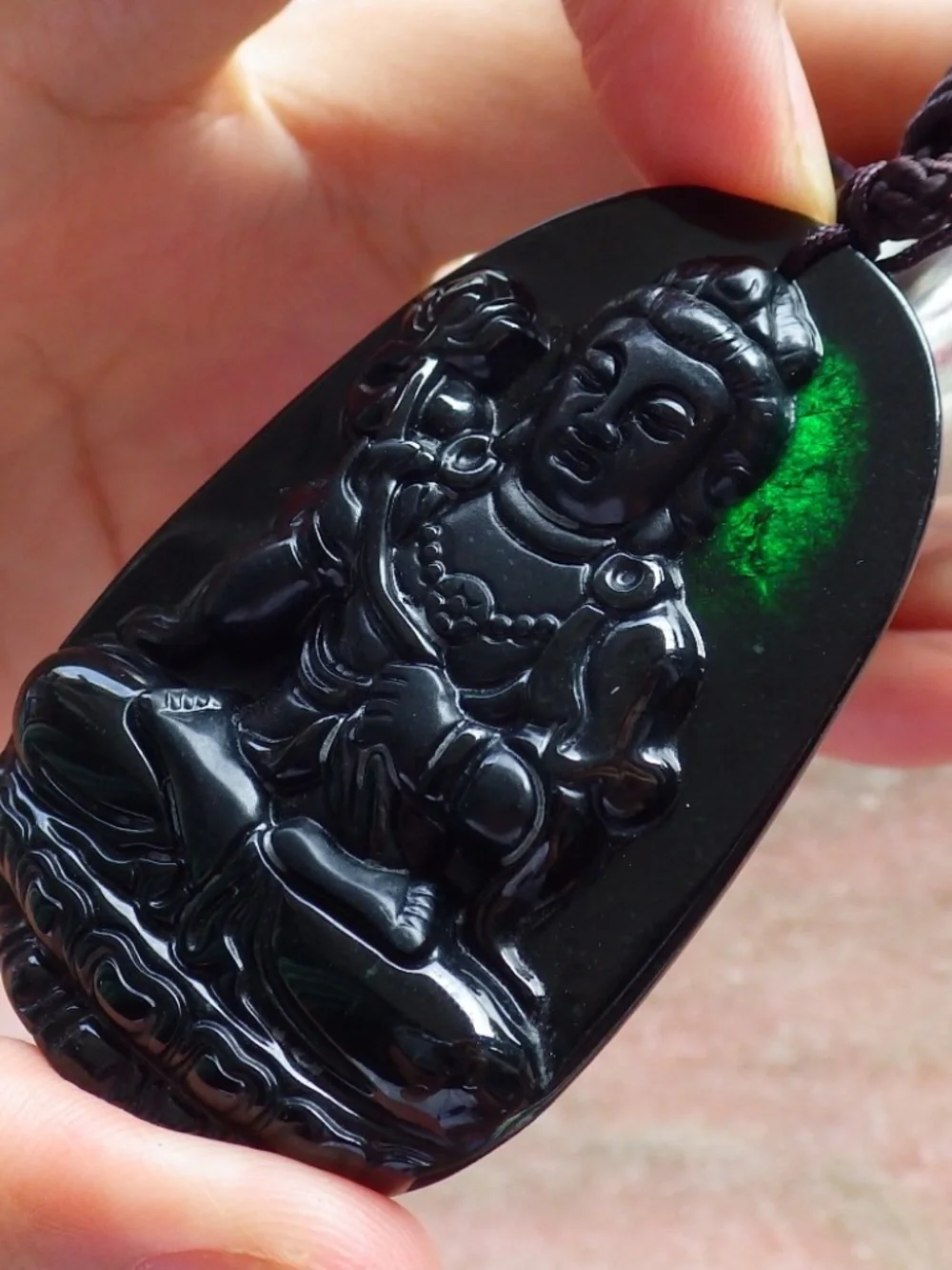 Certified Black Dark Green Burma Jade jadeite Guanyin Kwan Yin Pendant Necklace